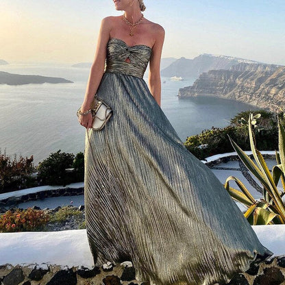 Dam Maxi Klänning – Strapless Sweetheart Hals – Elegant Festklänning – Veckad Design