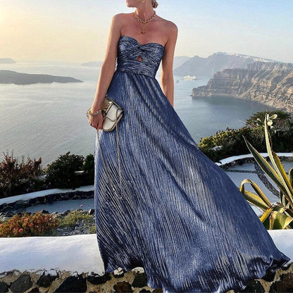 Dam Maxi Klänning – Strapless Sweetheart Hals – Elegant Festklänning – Veckad Design