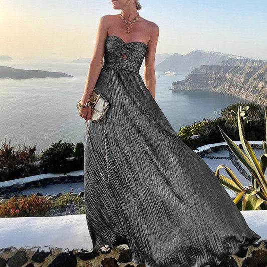 Dam Maxi Klänning – Strapless Sweetheart Hals – Elegant Festklänning – Veckad Design