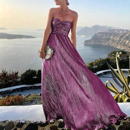 Dam Maxi Klänning – Strapless Sweetheart Hals – Elegant Festklänning – Veckad Design