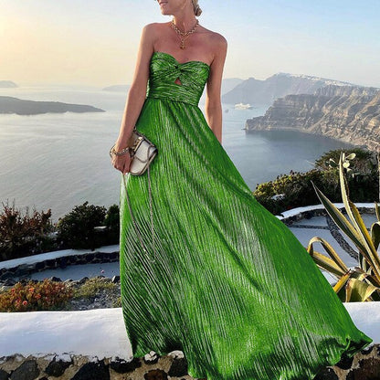 Dam Maxi Klänning – Strapless Sweetheart Hals – Elegant Festklänning – Veckad Design