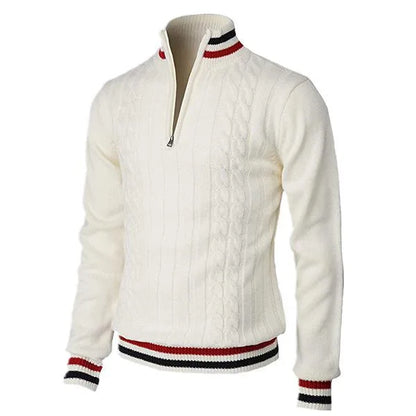Herrtröja med polokrage – Ull – Slim Fit – Zipkrage – Kabelstickad – Lång ärm