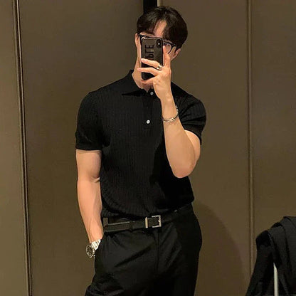 Herrpikétröja – Slim Fit – Ribbstickad – Kort Ärm – Andningsbar Stilren Design