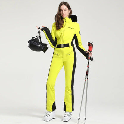 Dam Skidoverall – Slim Fit – Vattenavvisande – Bälte – Fuskpälsluva – Dragkedjefickor