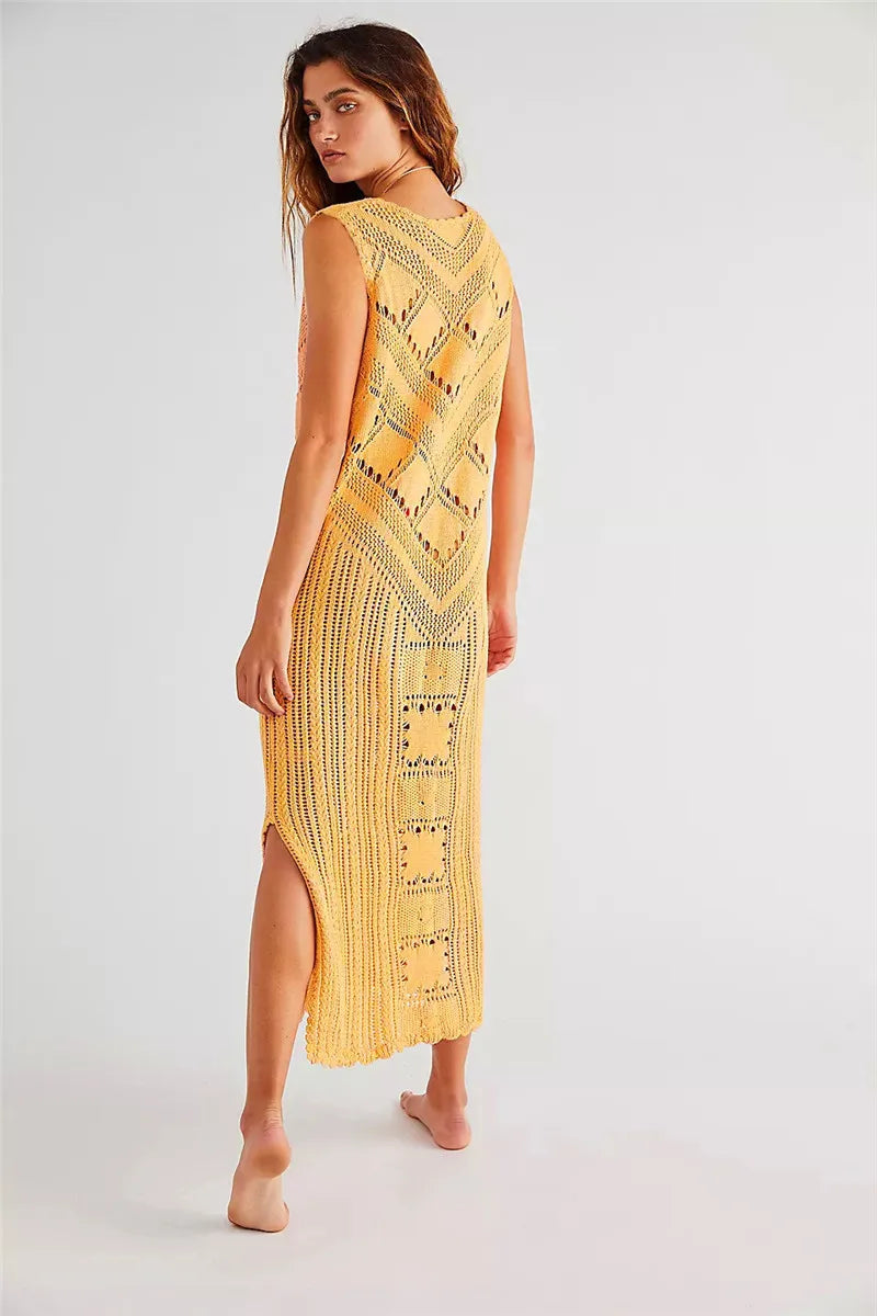 Damklänning i mesh – Avslappnad passform – V-ringning – Geometriskt mönster – Midilängd