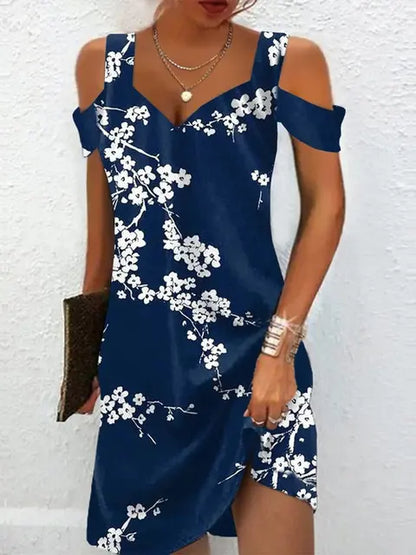 Damklänning - Off Shoulder - V-ringning - Asymmetrisk Skärning - Geometriskt Mönster