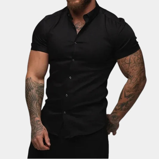 Herrskjorta – Slim Fit – Andningsbart Tyg – Kort Ärm – Stilren och Avslappnad
