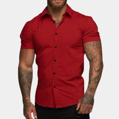 Herrskjorta – Slim Fit – Andningsbart Tyg – Kort Ärm – Stilren och Avslappnad