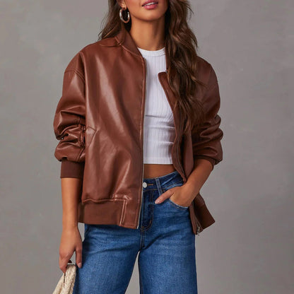 Dam Jacka Bomber – Oversize Passform – Glansig Yta – Dragkedja – Ribbad Kant