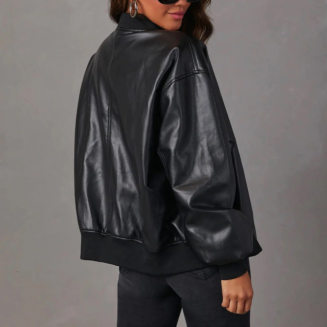 Dam Jacka Bomber – Oversize Passform – Glansig Yta – Dragkedja – Ribbad Kant