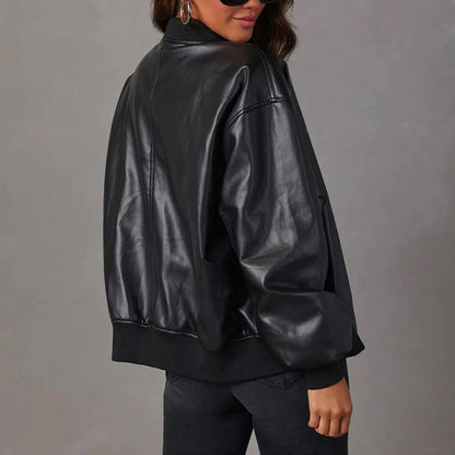 Dam Jacka Bomber – Oversize Passform – Glansig Yta – Dragkedja – Ribbad Kant