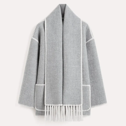 Kvinnors Cape Kappa - Elegant Lös Passform - Knäppning & Fickor - Scarf med Franskant