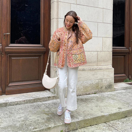 Damjacka – Oversize Passform – Tweedquiltad – Öppen Front – Patchfickor