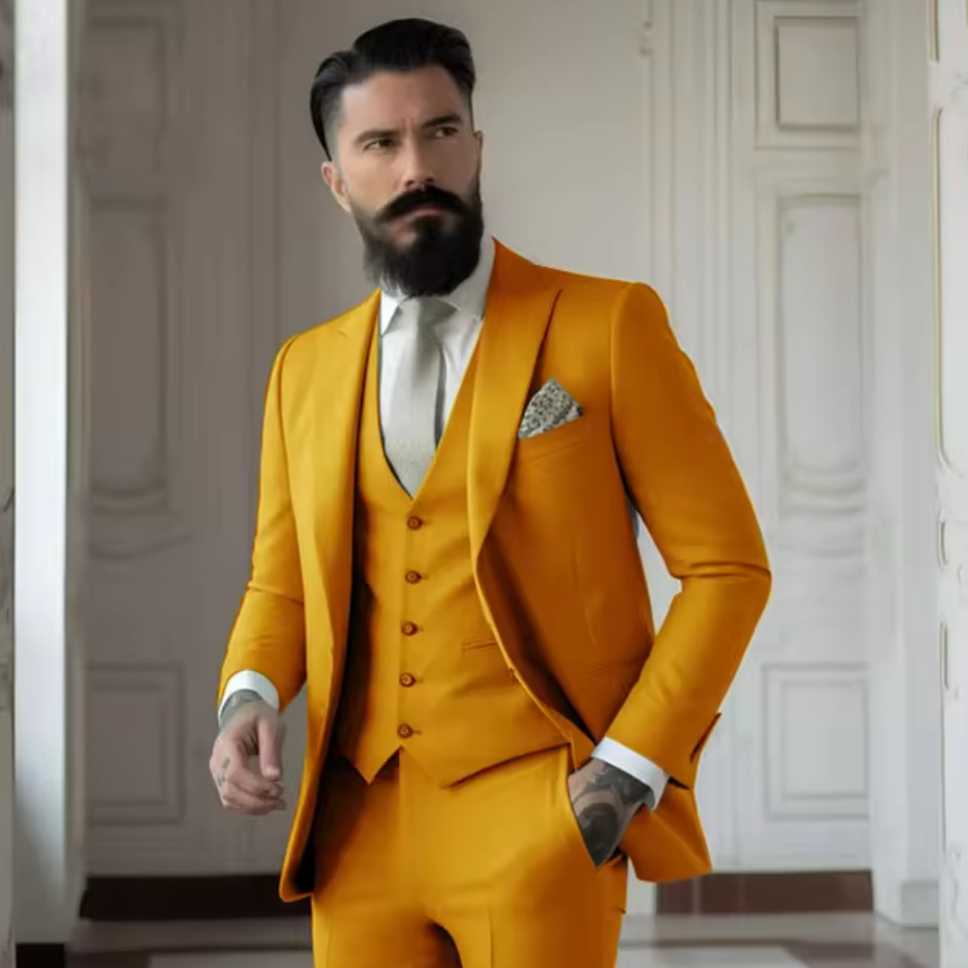 Herrkostym – 3-delad Formell – Slim Fit – Ullblandning – Kavaj Västdel Byxa