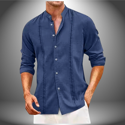 Herrskjorta – Slim Fit – Mandarin Krage – Andningsbar Naturlig Fiber – Knäppning Fram