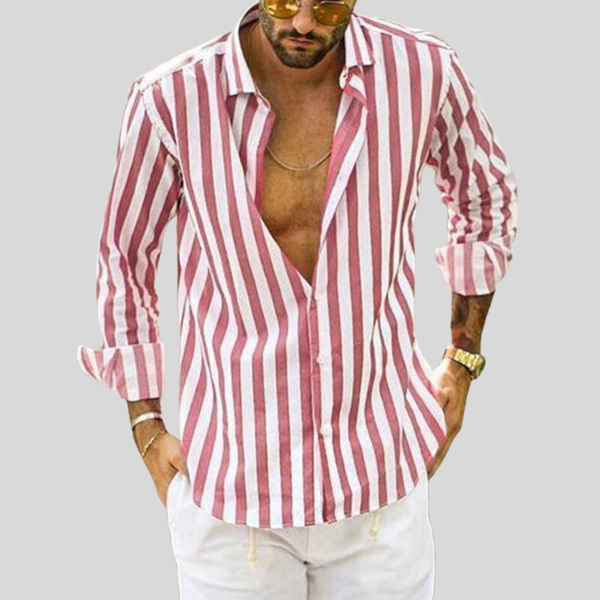 Men’s Relaxed Fit Striped Button-Up Shirt in Lightweight Fabric