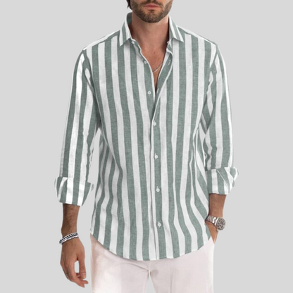 Herrskjorta - Randig Design - Regular Fit - Långärmad - Knäppning