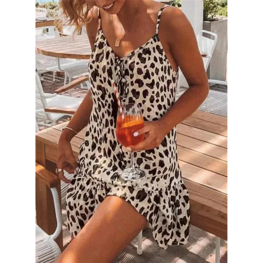 Damklänning – Miniklänning – Avslappnad Passform – Tunna Axelband – Utsvängd fåll