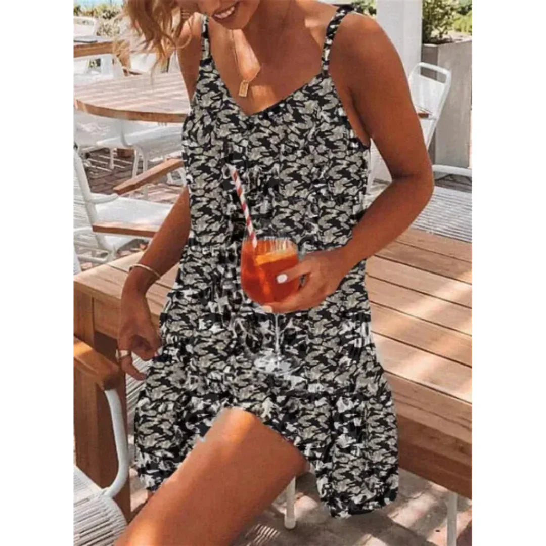 Damklänning – Miniklänning – Avslappnad Passform – Tunna Axelband – Utsvängd fåll