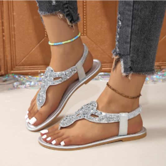 Dam Sandaler – Slim Passform – Kristallprydda Remmar – Slingback