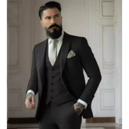 Herrkostym – 3-delad Formell – Slim Fit – Ullblandning – Kavaj Västdel Byxa