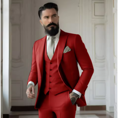Herrkostym – 3-delad Formell – Slim Fit – Ullblandning – Kavaj Västdel Byxa