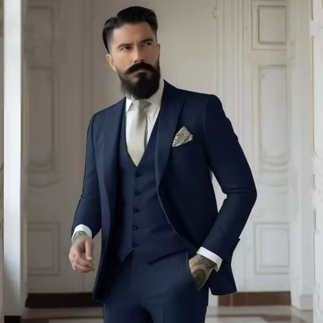 Herrkostym – 3-delad Formell – Slim Fit – Ullblandning – Kavaj Västdel Byxa