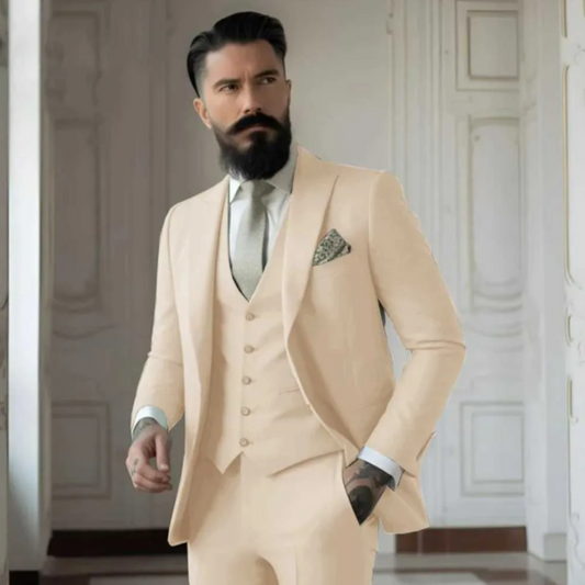 Herrkostym – 3-delad Formell – Slim Fit – Ullblandning – Kavaj Västdel Byxa