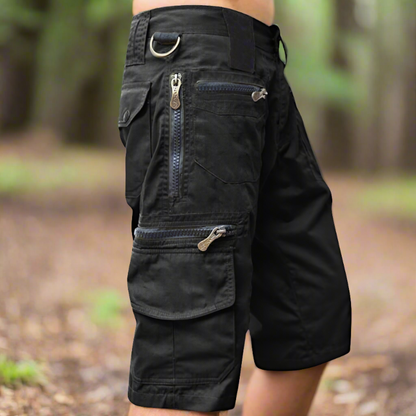 Herr Cargo Shorts - Bomull - Flera Fickor med Dragkedja - Avslappnad Passform