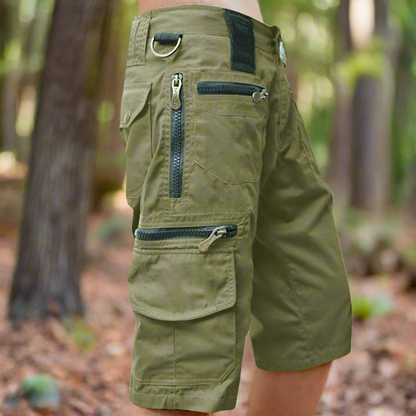 Herr Cargo Shorts - Bomull - Flera Fickor med Dragkedja - Avslappnad Passform