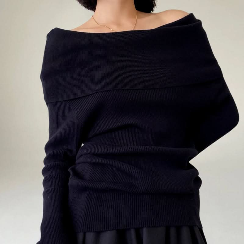 Elegant röd ribbstickad topp med off-shoulder och unik design för kvinnor