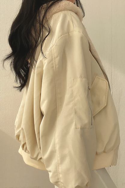 Damdunjacka – Oversized Passform – Vändbar med Mjuk Shearling – Ribbad Kant – Dragkedja