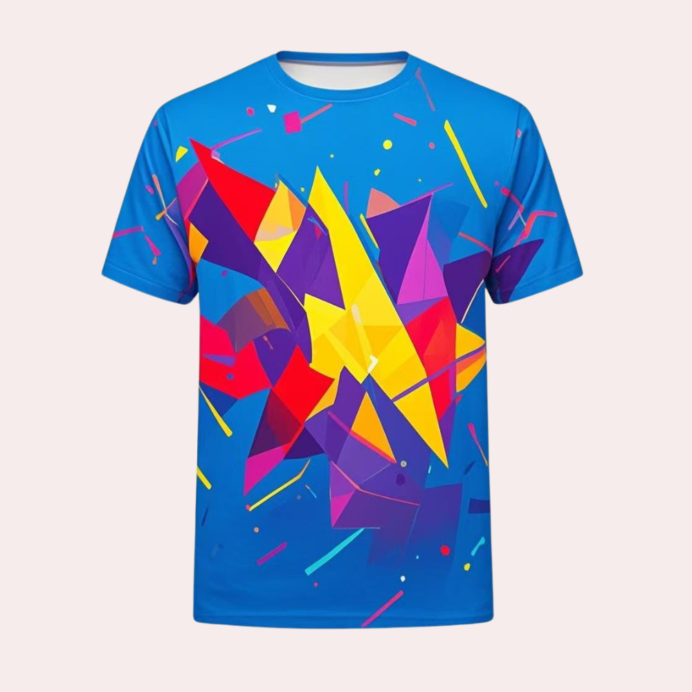 Herr T-shirt - Geometriskt Mönster - Regular Fit - Rundhals - Modern Design
