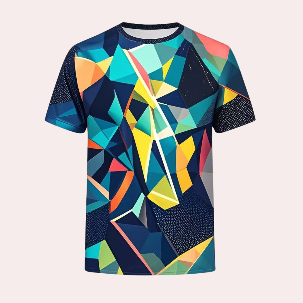 Herr T-shirt - Geometriskt Mönster - Regular Fit - Rundhals - Modern Design