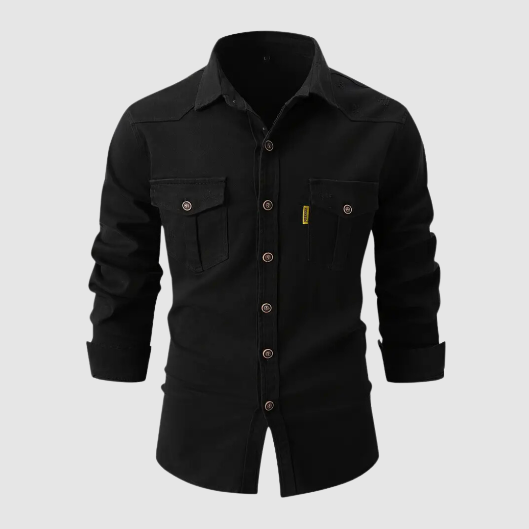 Herr Skjorta - Slim Fit - Långärmad - Knappstängning - Bröstfickor
