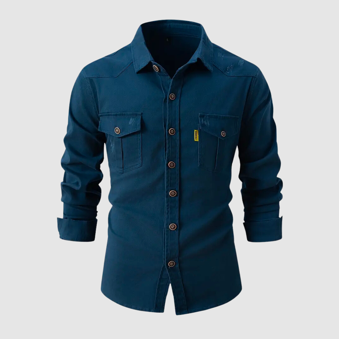 Herr Skjorta - Slim Fit - Långärmad - Knappstängning - Bröstfickor