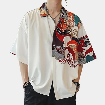 Herr Skjorta - Kortärmad Button-up - Regular Passform - Stilrent Mönster