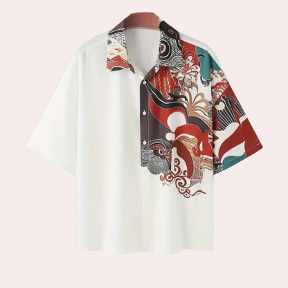 Herr Skjorta - Kortärmad Button-up - Regular Passform - Stilrent Mönster