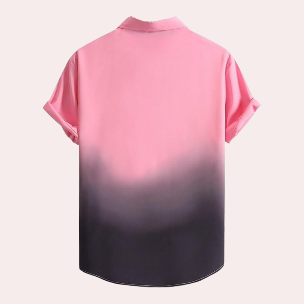 Herr Skjorta - Kortärmad Ombré Design - Klassisk Krage - Knäppning Fram