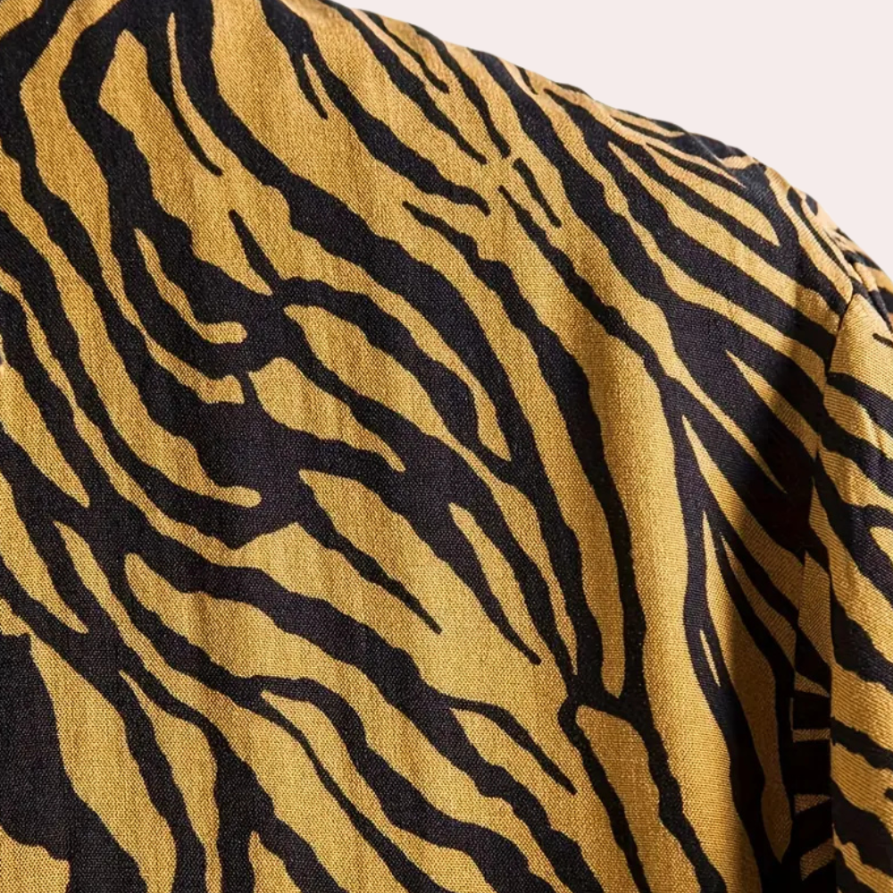 Herr Skjorta - Kortärmad Button-Up - Zebra Mönster - Normal Passform