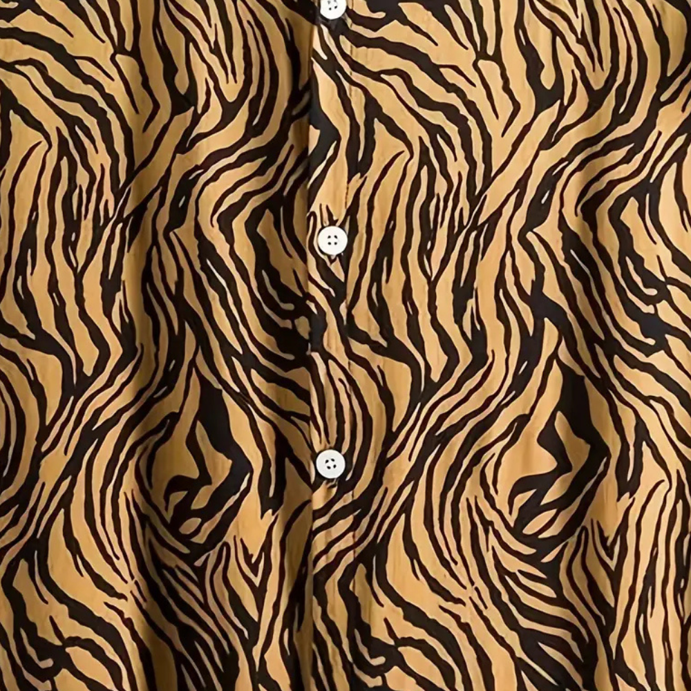 Herr Skjorta - Kortärmad Button-Up - Zebra Mönster - Normal Passform