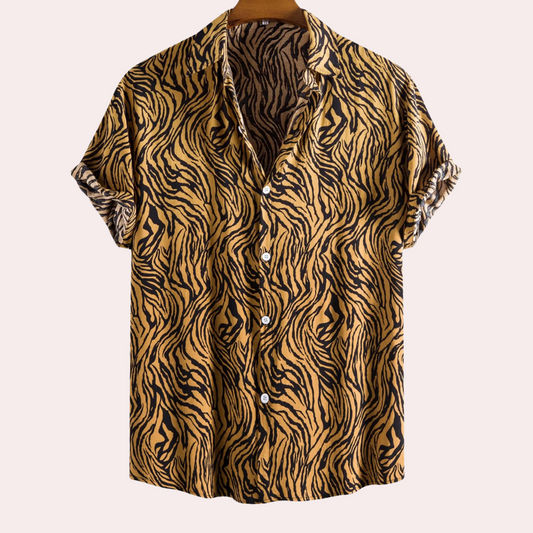 Herr Skjorta - Kortärmad Button-Up - Zebra Mönster - Normal Passform