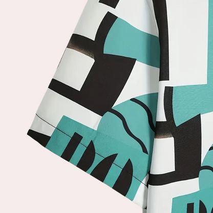 Herr Skjorta - Kortärmad Button-Up - Geometriskt Mönster - Avslappnad Passform