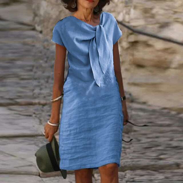 Damklänning för fest – Avslappnad passform – Kort ärm – Mini – Dekorativ rosett