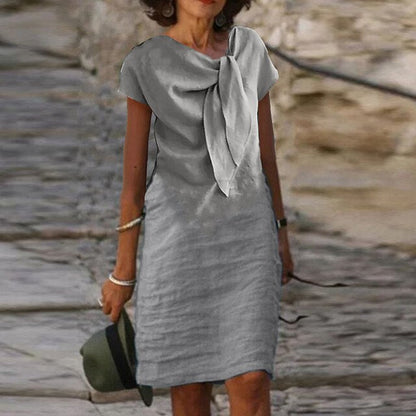 Damklänning för fest – Avslappnad passform – Kort ärm – Mini – Dekorativ rosett