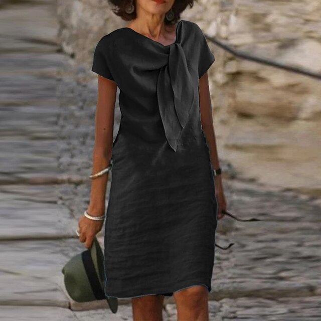 Damklänning för fest – Avslappnad passform – Kort ärm – Mini – Dekorativ rosett