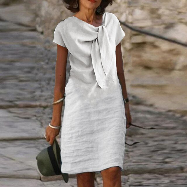 Damklänning för fest – Avslappnad passform – Kort ärm – Mini – Dekorativ rosett