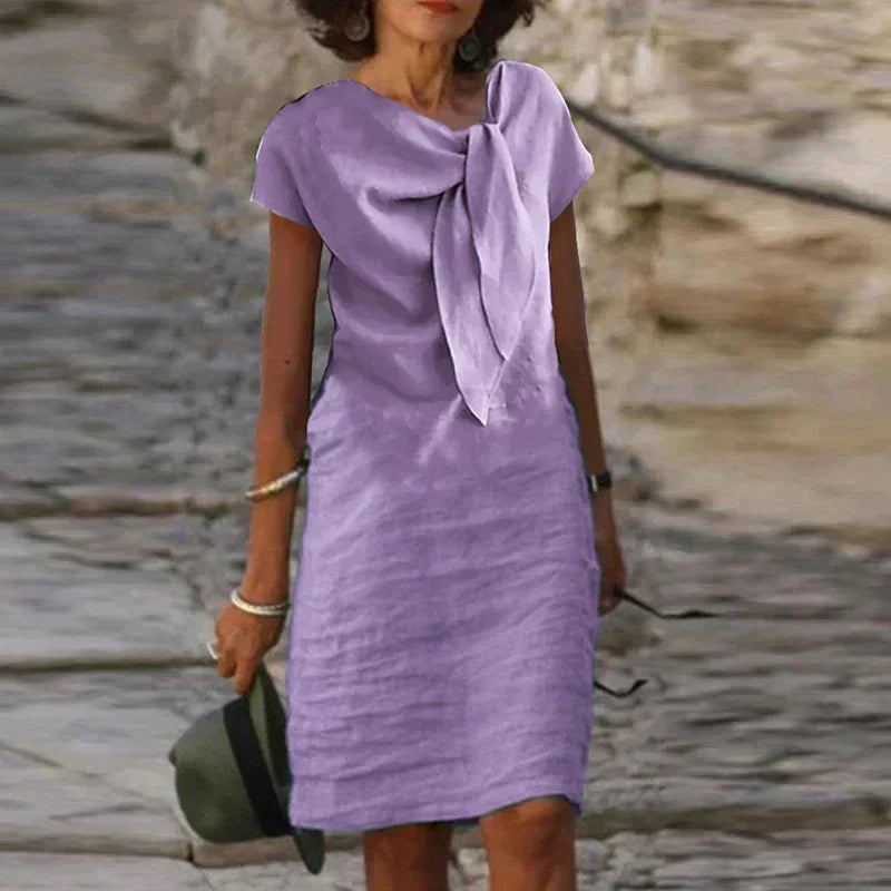 Damklänning för fest – Avslappnad passform – Kort ärm – Mini – Dekorativ rosett