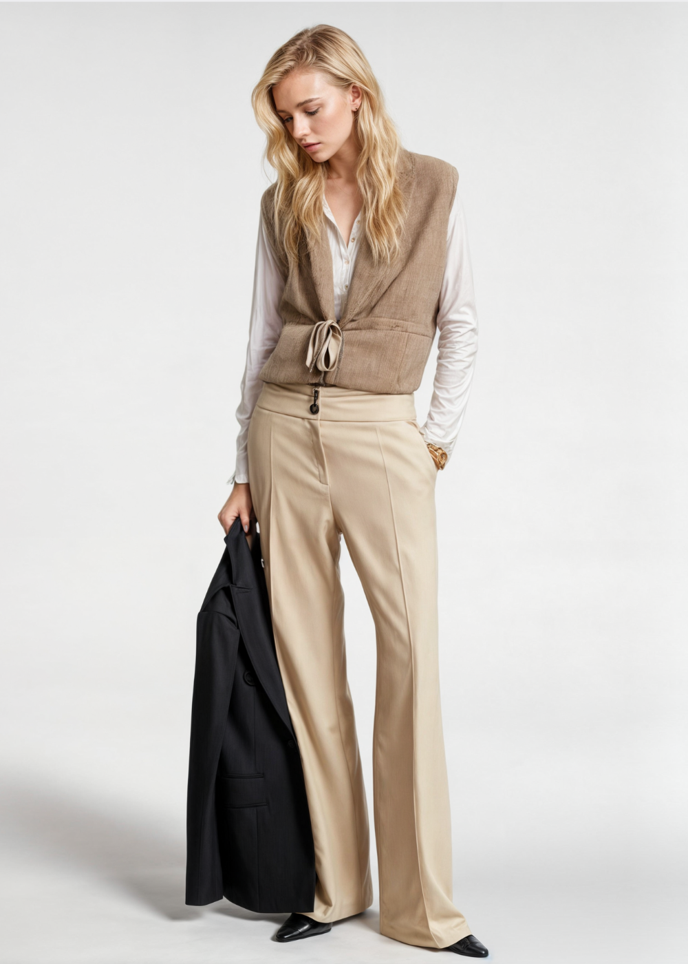 Damväst – Avslappnad Passform – Djup V-ringning – Knytning – Mjuk Lyxig Känsla