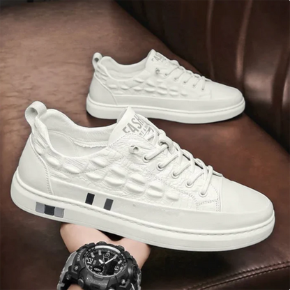 Herr Sneakers - Syntetiskt Läder - Låg Modell - Quiltad Design - Snörning